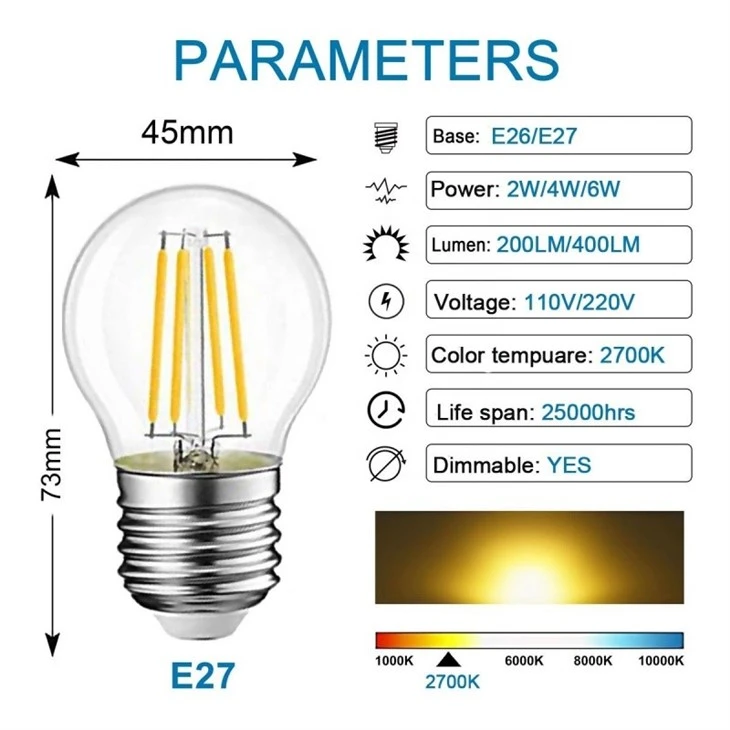 Decorate E26 E27 Base LED Filament Bulb Light high quality